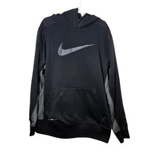 Boy's Nike Logo Hoodie Pullover Sweatshirt Large Black Gray Therma-Fit